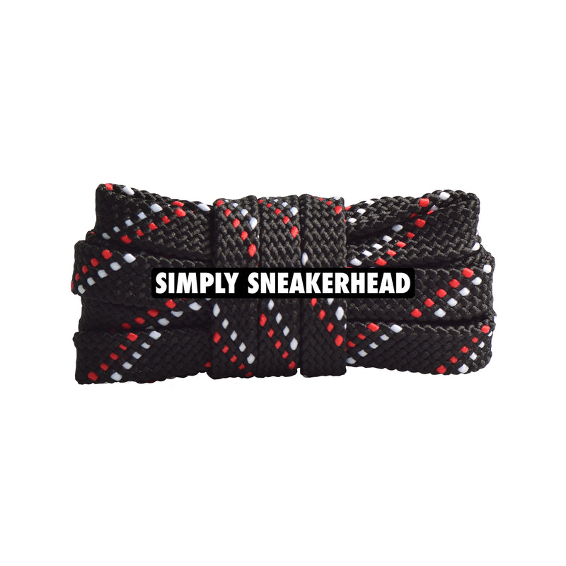 Black / Red / White Premium Pattern Flat Shoelaces