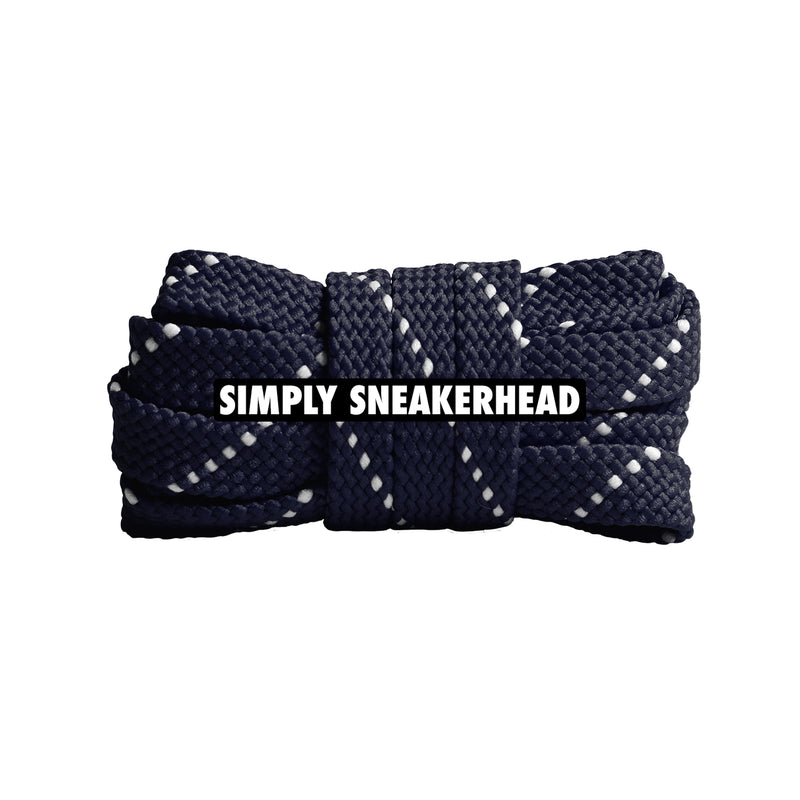 Deep Navy / White Premium Pattern Flat Shoelaces