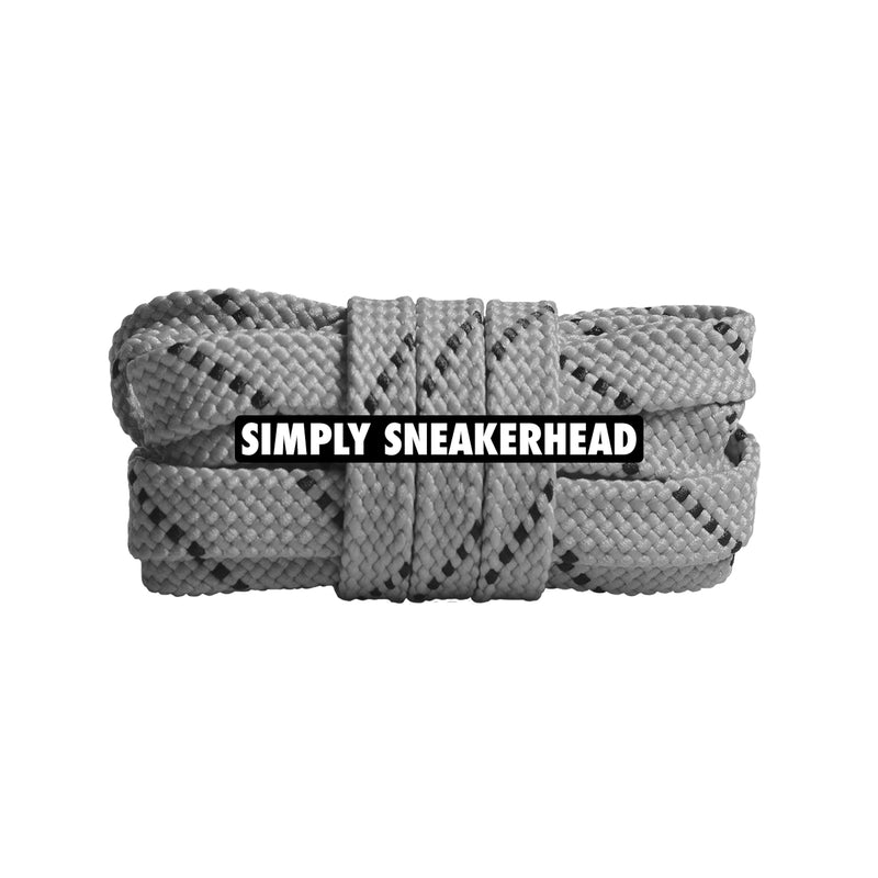 Silver Grey / Black Premium Pattern Flat Shoelaces