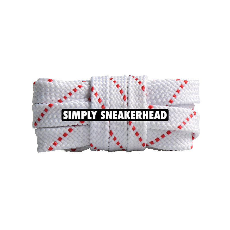 White / Red Premium Pattern Flat Shoelaces