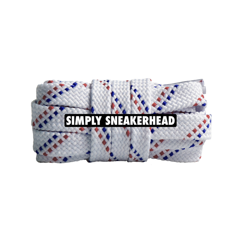 White / Red / Royal Blue Premium Pattern Flat Shoelaces