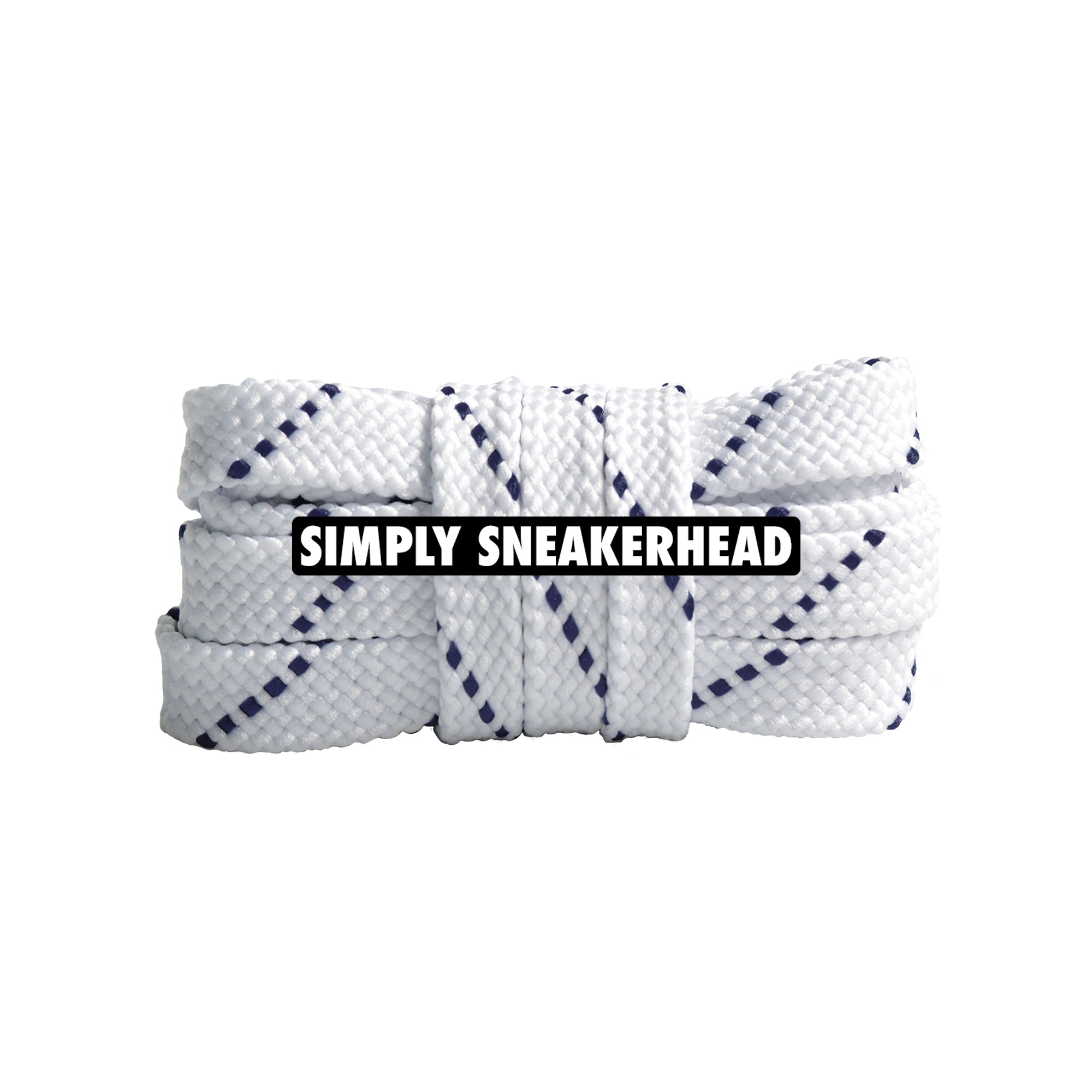 White / Royal Blue Premium Pattern Flat Shoelaces